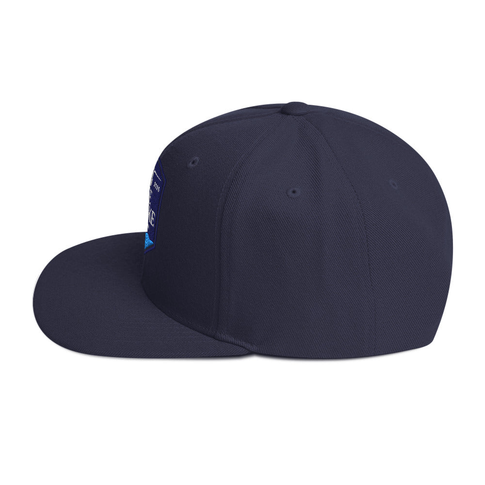 Classic snapback hat, navy blue, side view