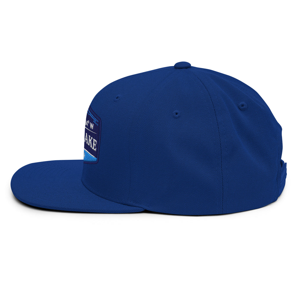 Classic Snap Back Hat, Wake and  Lake Coordinate Badge, Royal Blue, side view