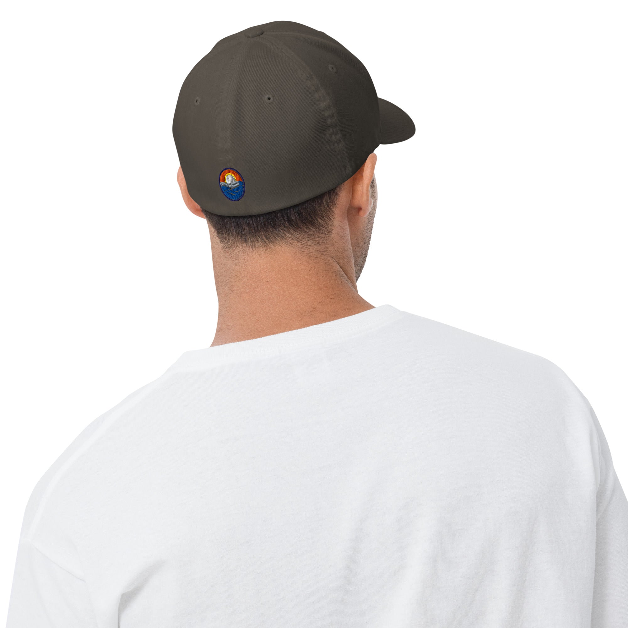 Wake and Lake Michigan Shield FlexFit Hat, Dark Grey with Coordinate badge on the front, and Circle Crest logo on the back