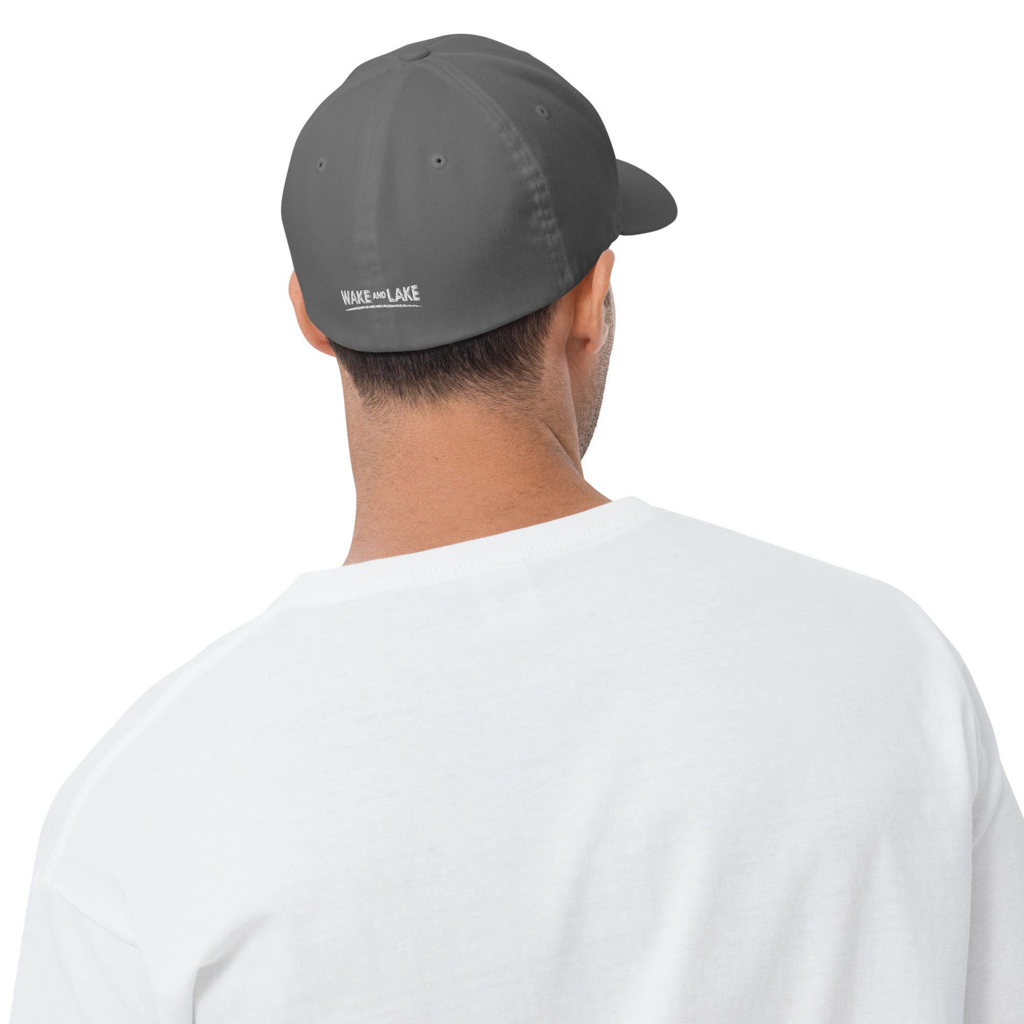 Wake and Lake Circle Crest FlexFit Hat worn on a sunny boat day
Fitted lake life hat with circle crest logo embroidery
Premium FlexFit boating cap with Wake and Lake branding
Structured fitted hat for lake days and outdoor summer wear
