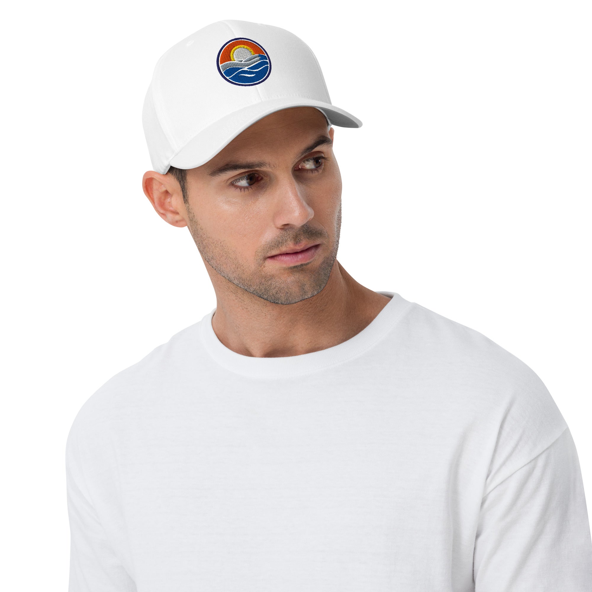 Wake and Lake Circle Crest FlexFit Hat worn on a sunny boat day
Fitted lake life hat with circle crest logo embroidery
Premium FlexFit boating cap with Wake and Lake branding
Structured fitted hat for lake days and outdoor summer wear
